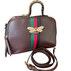 Queen Bee Stripe Crossbody Boxy Satchel Bag Purse Designer-Inspired